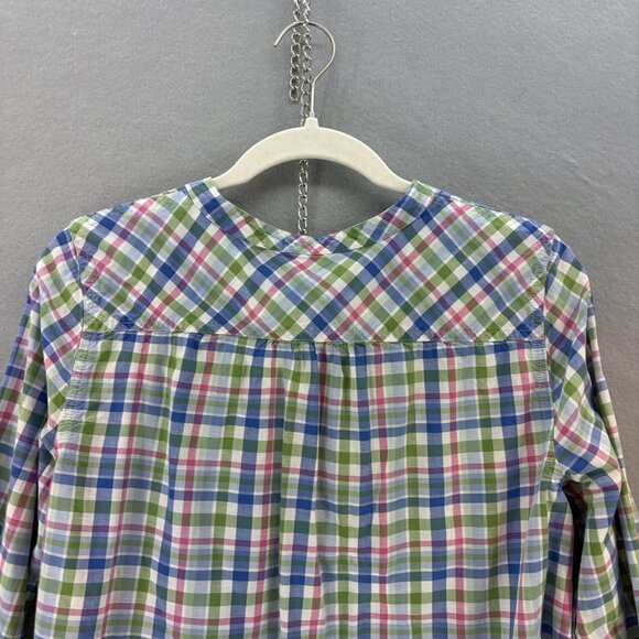 Talbots Women's LINEN BLEND‎ Size Large Petite Rainbow Ruffle Blouse Shirt Top - Picture 4 of 8